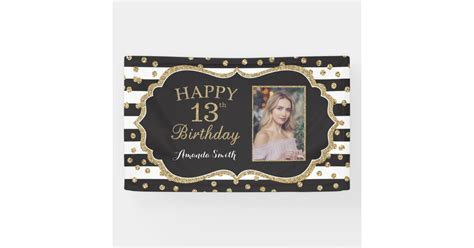 Happy 13th Birthday Banner. Gold Glitter Photo Banner | Zazzle