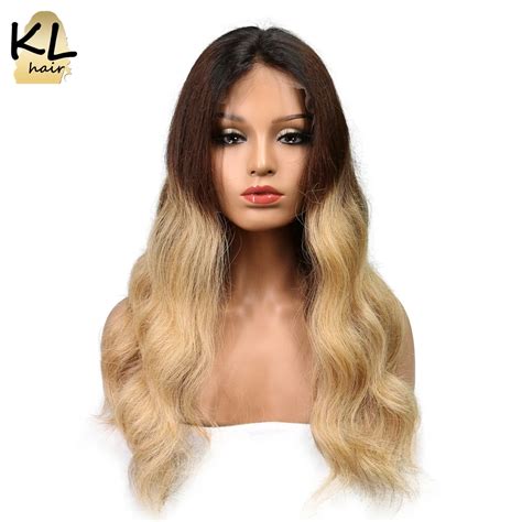 Kl Hair Ombre Lace Front Human Hair Wigs Body Wave Color 1b 4 27