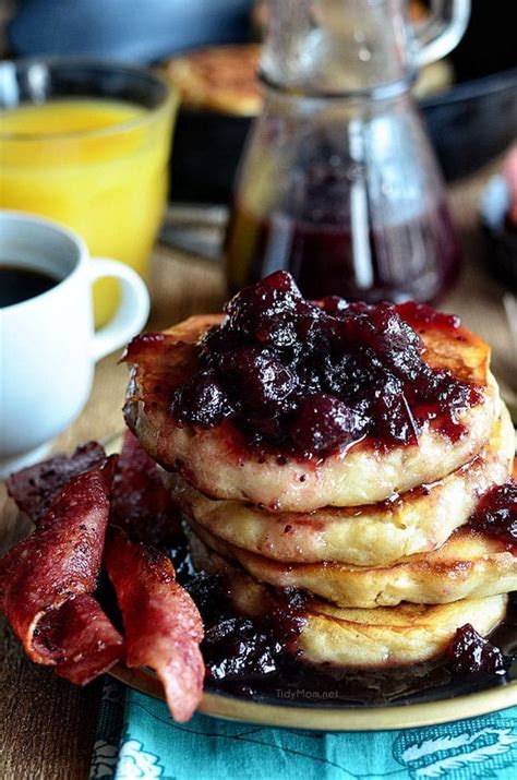 Bacon Pancakes with Cranberry Maple Syrup