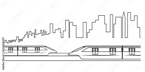 Two Monorail Sky Train In Opposite Each Other Direction Background With