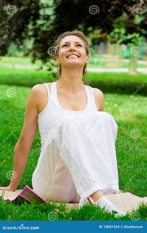 Blonde Girl In Park Doing Yoga Stock Photo Image Of Green Lifestyle 10087334