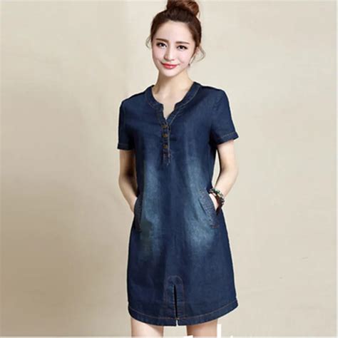 M~xxxl Women Denim Dress Summer 2015 New Arrivals Cotton Blue Jeans