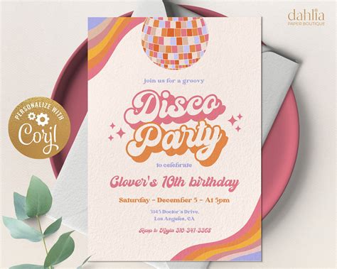 Disco Party Birthday Invitation Editable Retro Groovy Party Etsy