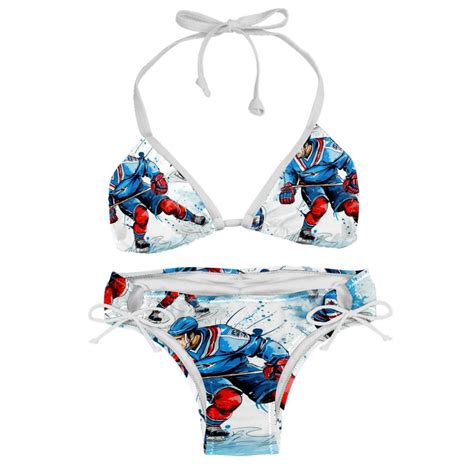 Ice Hockey Detachable Sponge Adjustable Strap Bikini Set Two Pack Bikinis Swimsuits Beachwear