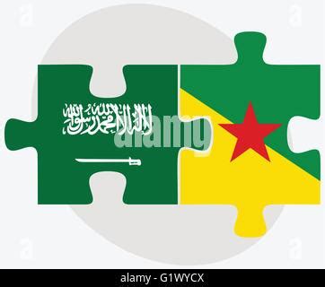 Saudi Arabia And French Guiana Flags For Official Meeting Against