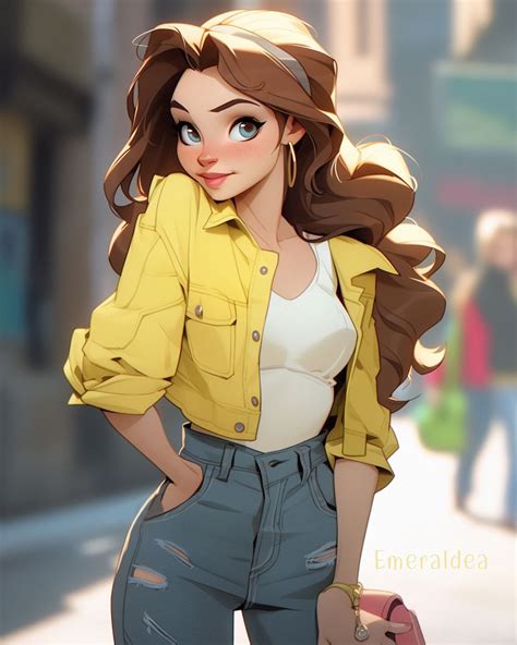 Modern Belle, wearing jeans, Disney Princess | Modern disney characters ...