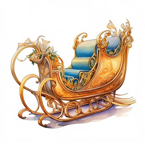 Premium Photo | There is a drawing of a sleigh with a blue and gold ...