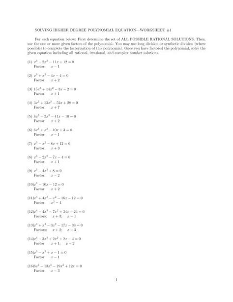 Free Solving Polynomial Equations By Factoring Worksheet Download Free Solving Polynomial