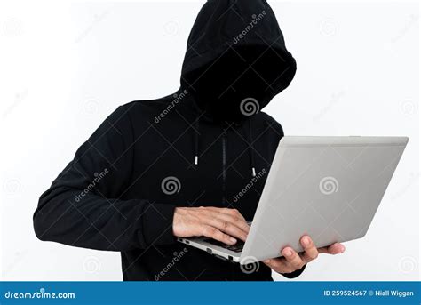 Man Standing With Laptop Presenting Cyber Security Businessman