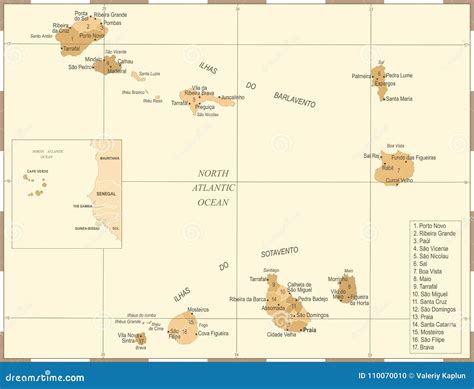 Mapa De Cabo Verde Ejemplo Detallado Del Vector Del Vintage Stock De