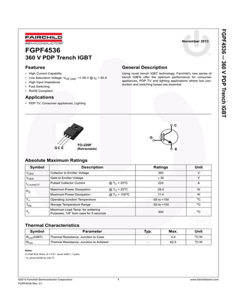 FGPF4536 360V PDP Trench IGBT Datasheet | Fairchild