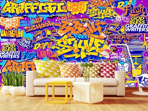 Graffiti Wall Mural Wallpaper Street Art Abstract Graffiti - Etsy