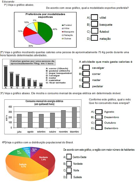 Exercícios Sobre Gráficos E Tabelas 7 Ano Com Gabarito