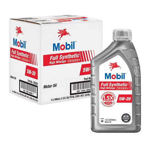 Mobil Full Synthetic High Mileage Motor Oil 5W 20 1 Qt Case 6