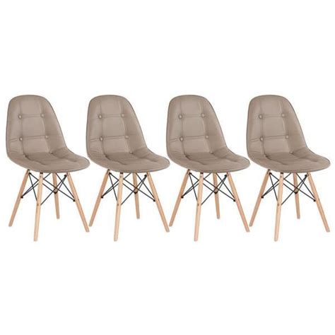 Kit Cadeiras Eames Eiffel Botonê Nude Base de Madeira Clara MadeiraMadeira