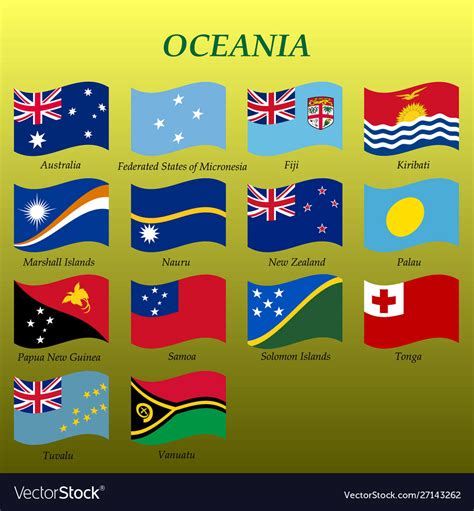 Set waving flags oceania Royalty Free Vector Image