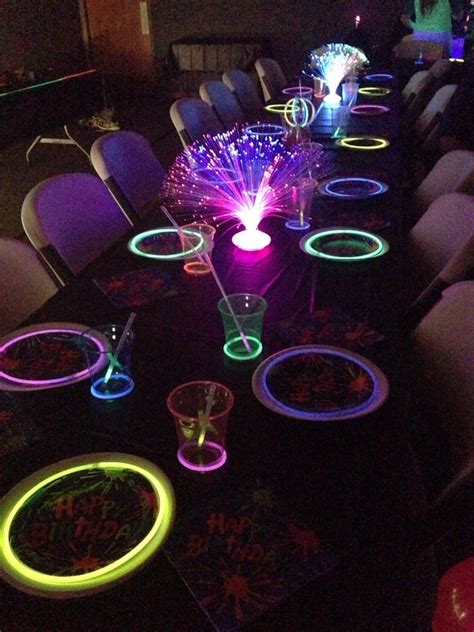 Glow In The Dark Birthday Party Table Setting In 2024 Glow In Dark Table Glow Birthday Party