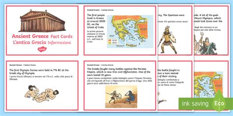 Amazing Ancient Greece Fact Cards English Italian Ancient Greece Display