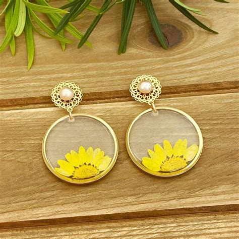 Real Pressed Flowers Resin Earrings Dried Flower Earrings Yellow