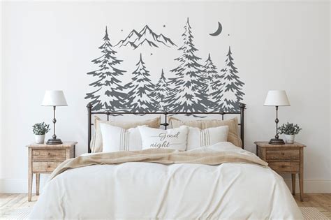 Mountain Wall Decal Pine Trees Decal Mountains With Trees Etsy