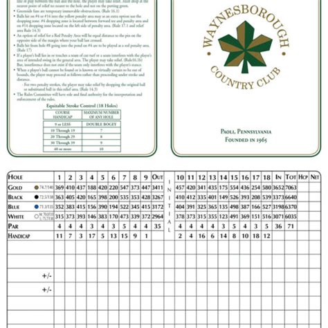 18 Hole Scorecards Golf Associates