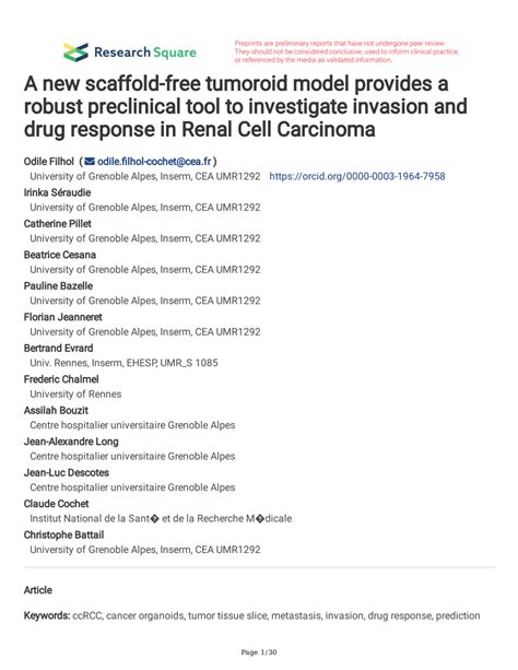 Pdf A New Scaffold Free Tumoroid Model Provides A Robust Preclinical