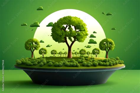 Ecosystem Restoration Environment Day Concept Tree Background Recycle Icon Paper Cut Banner