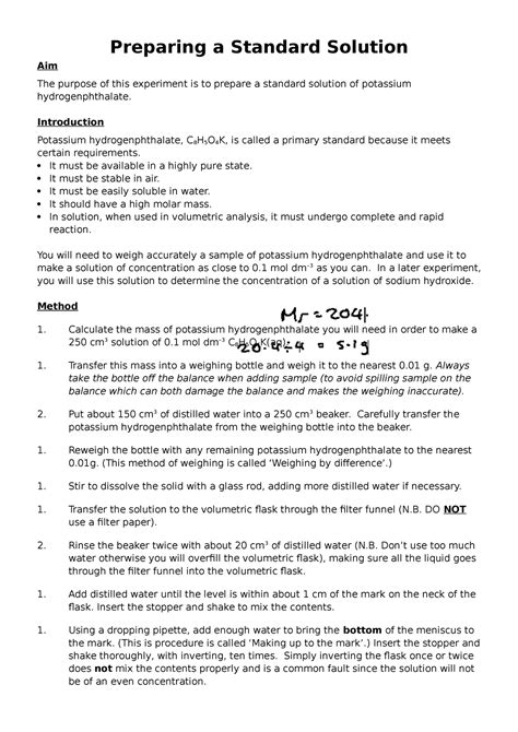 1b Preparing A Standard Solution Preparing A Standard Solution Aim