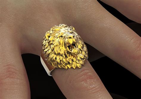 K Yellow Gold Plated Lion Ring Angry Lion Ring Roaring Lion Head