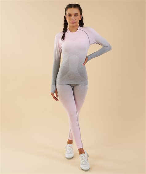 Gymshark Ombre Seamless Long Sleeve Top Light Grey Chalk Pink Gymshark