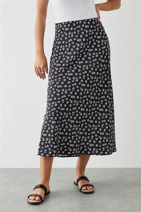 Skirts Mono Floral Bias Midi Skirt Dorothy Perkins