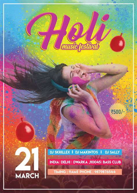 Holi Music Festival Flyer Psd Psddaddy