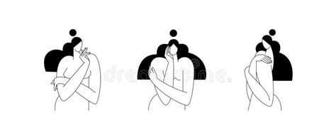 Contemporary Woman Silhouette Vector Illustration Set Nude Female Body Abstract Pose Feminine