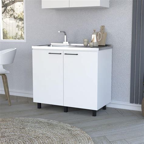 Burwood Free Standing Utility Sink Cabinet With Two Shelves White