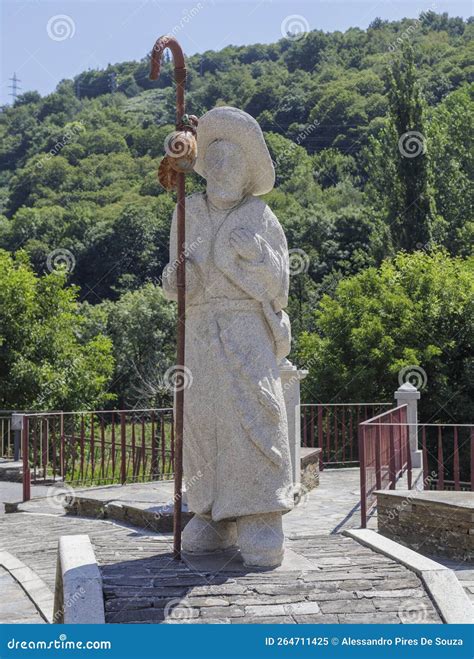 The Statue Of Walking Pilgrim In Samos A Town Along The Camino De