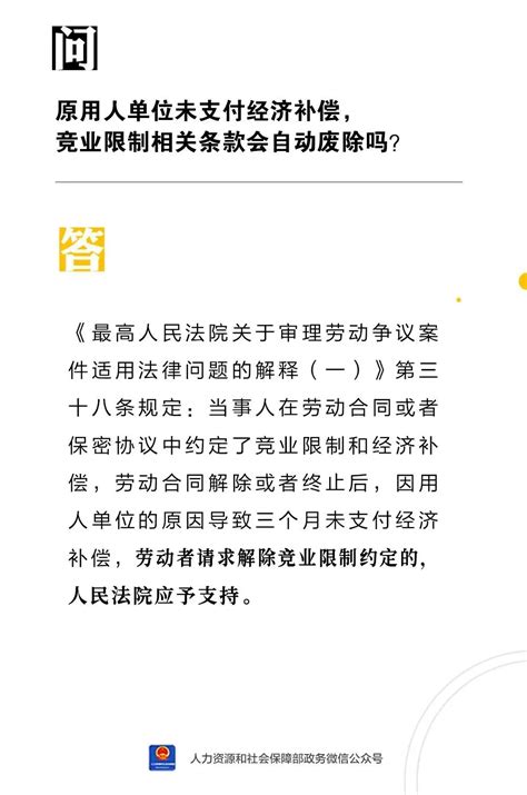 【人社日课·11月25日】原用人单位未支付经济补偿，竞业限制相关条款会自动废除吗？ 聊城智慧就业平台