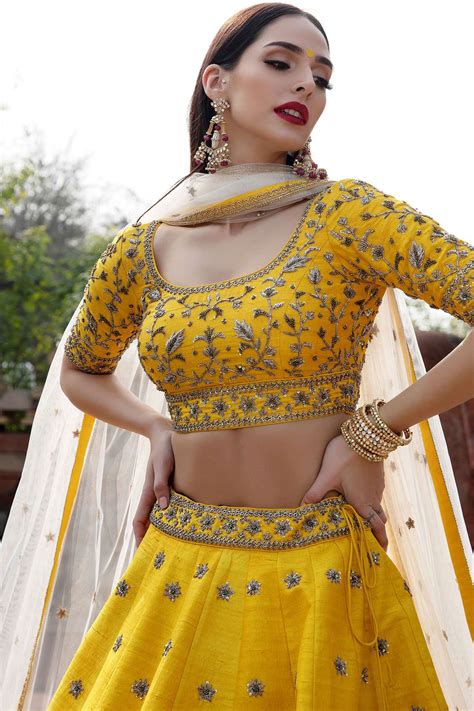 Buy Keerthi Kadire Yellow Raw Silk Embroidered Lehenga Set Online Aza