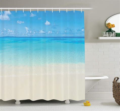 Ambesonne Ocean Decor Shower Curtain Set Paradise Beach In Tropical Caribbean Sea