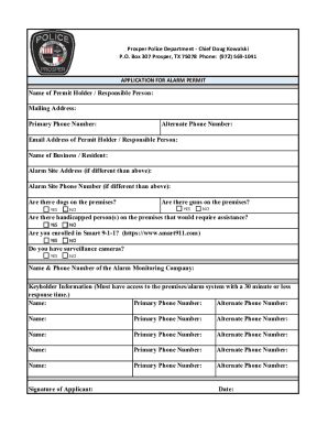 2021 2025 Form TX Application For Alarm Permit Town Of Prosper Fill