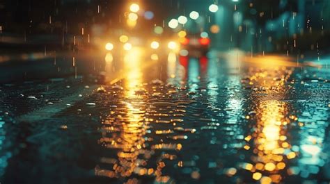 Premium Photo | A rainy night with a car driving on the road