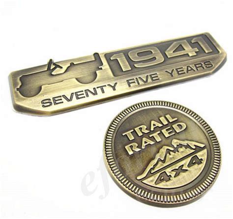 Metal Bronze 75 Years 1941 Car Emblems Decal Badge Jeep Wrangler