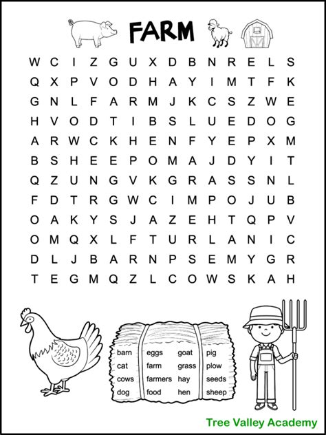 Easy Farm Word Search Tree Valley Academy