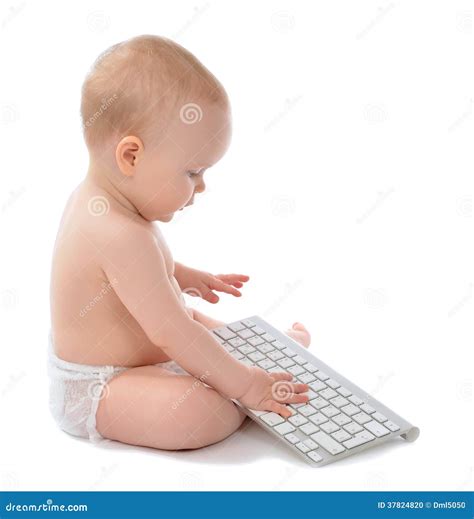 Child Baby Boy Sitting Hands Typing Wireless Computer Keyboard Stock Photo - Image of happy ...