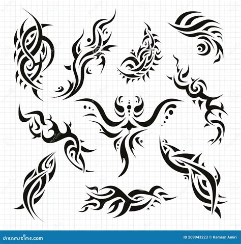 Tribal Tattoo Collage Flourish Vector Design Elements Elegant Floral