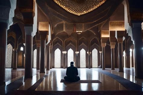 Premium Ai Image A Man Sits In Front Of A Mosque