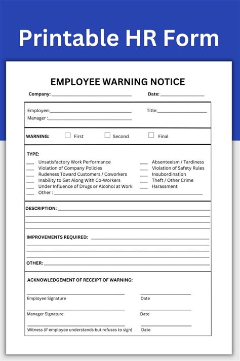 Employee Write Up Form Disciplinary Action Employee Warning Etsy