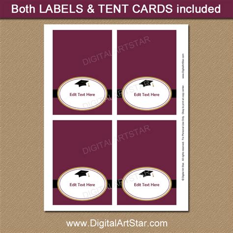 Maroon Black Gold Graduation Party Labels Digital Art Star