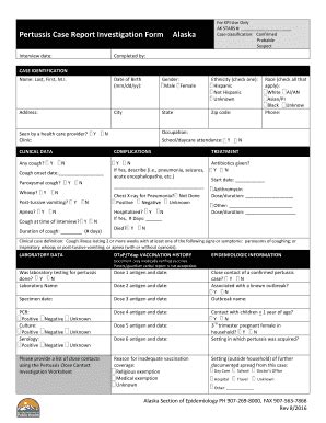 Fillable Online Dhss Alaska Pertussis Case Report Investigation Form