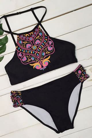 Black Lace Flower Two Piece Bikini On Luulla