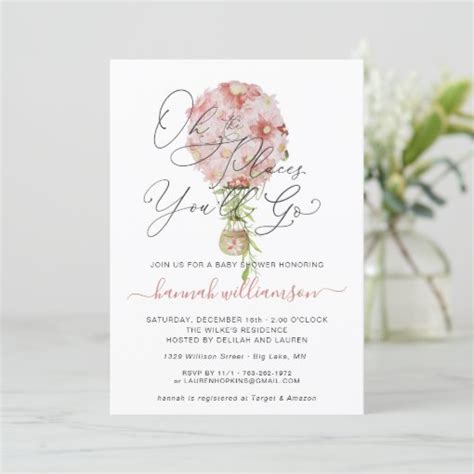 Pink Floral Hot Air Balloon Baby Shower Invitation Zazzle